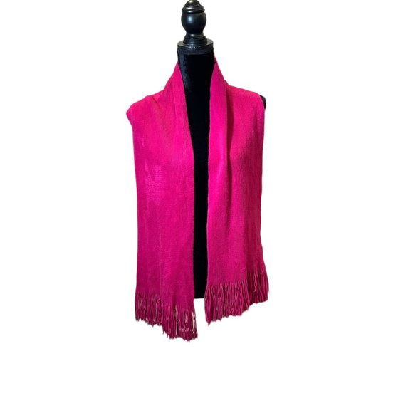 Unbranded Scarf Womens Rectangle Bright Pink Solid Knit Fringe Stretch Wrap - Picture 3 of 5